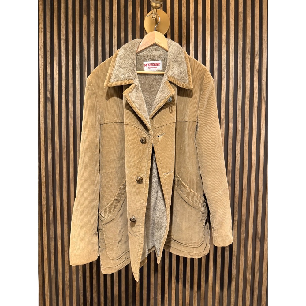 Vintage 70s McGregor Mens fleece Lined Corduroy Heavy Jacket Coat Size 46 Long